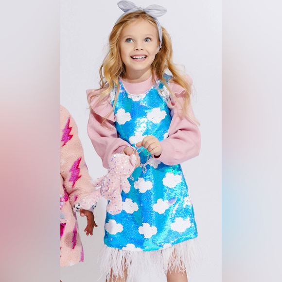 RARE Lola + The Boys Blue Sequin Cloud Dress - Picture 1 of 9
